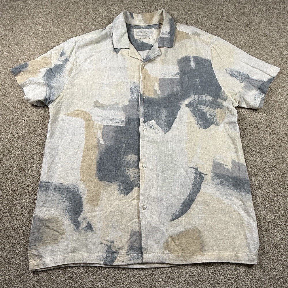 Porter & Ash Men's Large Linen Blend Short Sleeve Button Up Shirt - Picture 2 of 8